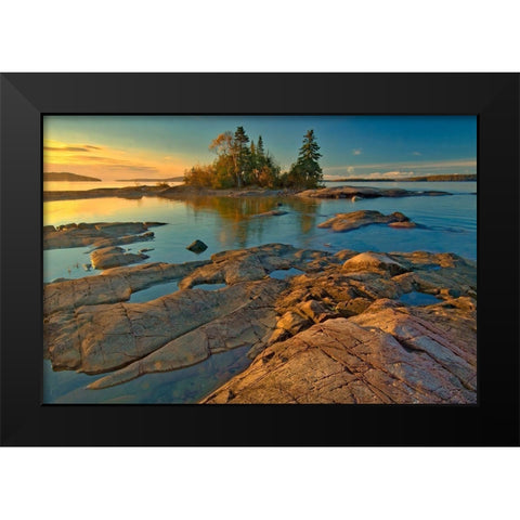 Canada-Ontario-Caron Island and Lake Superior St sunrise-Rossport Black Modern Wood Framed Art Print by Jaynes Gallery