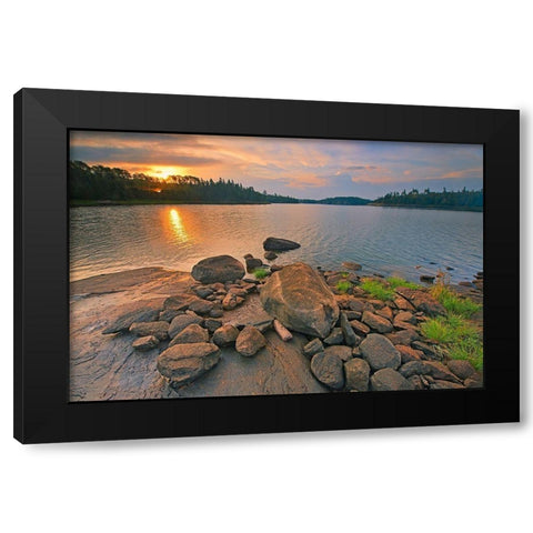 Canada-Ontario-Kenora Middle Lake at sunrise Black Modern Wood Framed Art Print with Double Matting by Jaynes Gallery