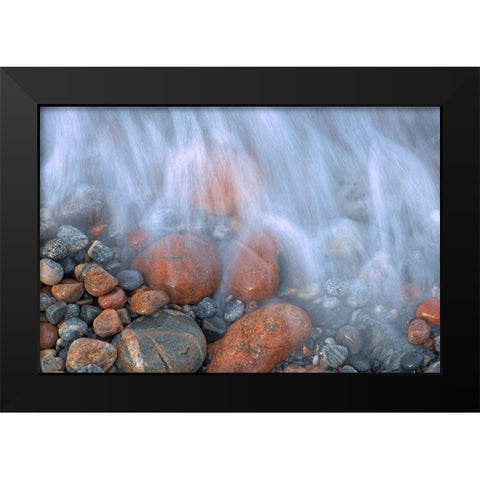 Canada-Ontario-Rossport Waves crashing on rocks along Lake Superior Black Modern Wood Framed Art Print by Jaynes Gallery