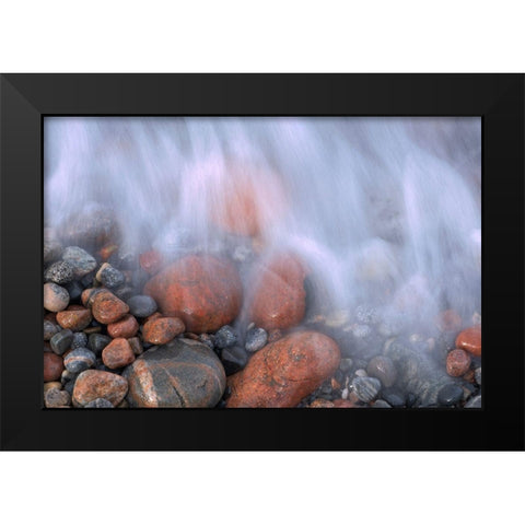Canada-Ontario-Marathon Wave crashing on rocks at Pebble Beach Black Modern Wood Framed Art Print by Jaynes Gallery