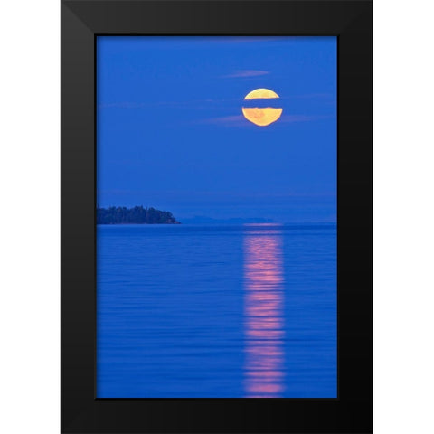 Canada-Ontario-Rossport Full moon rising over Lake Superior Black Modern Wood Framed Art Print by Jaynes Gallery