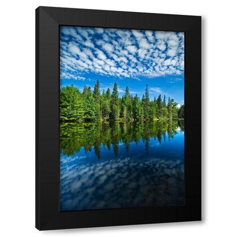 Canada-Ontario-Algonquin Provincial Park-Clouds and boreal forest reflected in Canoe Lake Black Modern Wood Framed Art Print with Double Matting by Jaynes Gallery