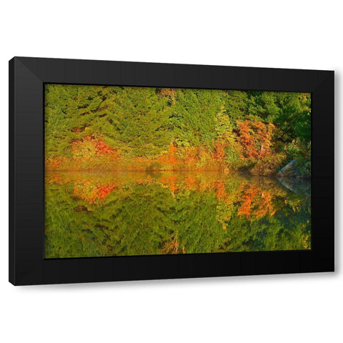 Canada-Ontario-Sudbury Autumn colors reflect in Lake Laurentian at sunrise Black Modern Wood Framed Art Print with Double Matting by Jaynes Gallery