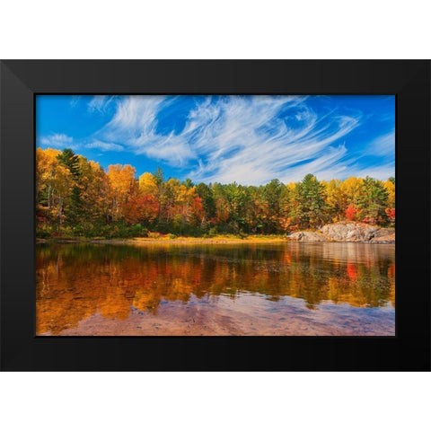 Canada-Ontario-Chutes Provincial Park Reflection on the Aux Sables River in autumn Black Modern Wood Framed Art Print by Jaynes Gallery