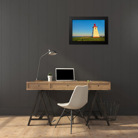 Canada-Prince Edward Island Souris East Lighthouse on Knight Point at sunrise Black Modern Wood Framed Art Print by Jaynes Gallery