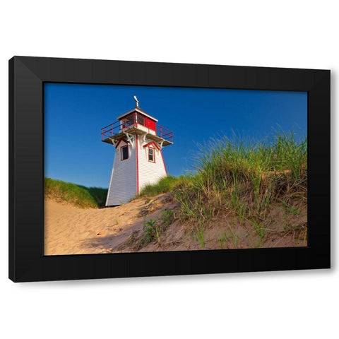 Prince Edward Island-Prince Edward Island National Park Lighthouse and dunes at Covehead Harbour Black Modern Wood Framed Art Print by Jaynes Gallery
