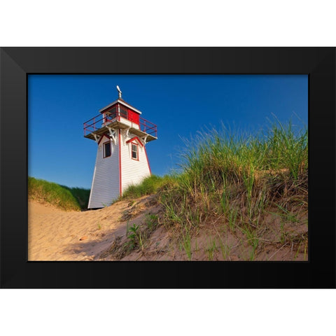 Prince Edward Island-Prince Edward Island National Park Lighthouse and dunes at Covehead Harbour Black Modern Wood Framed Art Print by Jaynes Gallery