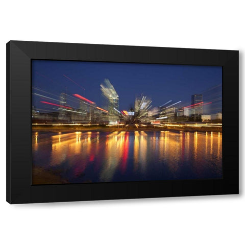 Canada, Montreal Night abstract of downtown Black Modern Wood Framed Art Print by Zuckerman, Jim