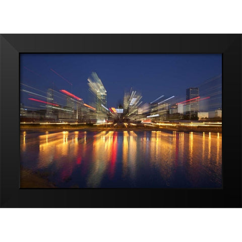 Canada, Montreal Night abstract of downtown Black Modern Wood Framed Art Print by Zuckerman, Jim