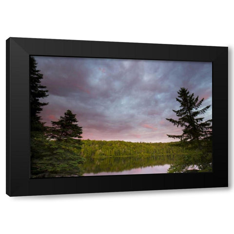 Canada, Quebec Sunset over Lake Long Pond Black Modern Wood Framed Art Print with Double Matting by Delisle, Gilles