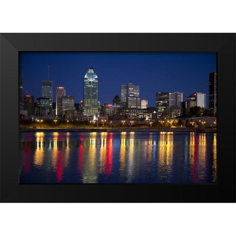 Canada, Montreal Night over downtown and river Black Modern Wood Framed Art Print by Zuckerman, Jim