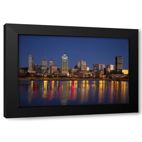 Canada, Montreal Night over downtown and river Black Modern Wood Framed Art Print by Zuckerman, Jim