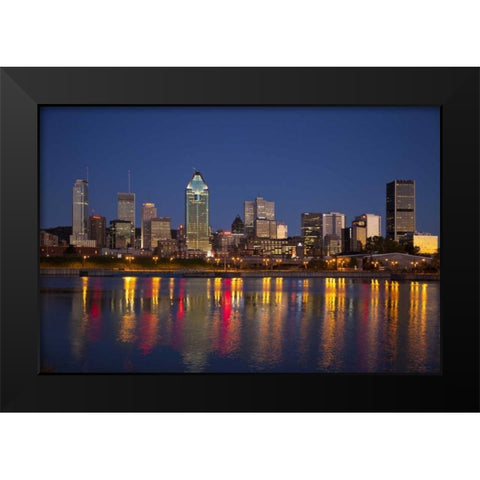 Canada, Montreal Night over downtown and river Black Modern Wood Framed Art Print by Zuckerman, Jim