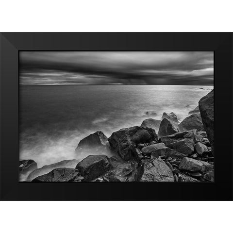 Canada-Quebec-Ruisseau Castor Shoreline rocks on Gulf of St Lawrence in storm light Black Modern Wood Framed Art Print by Jaynes Gallery
