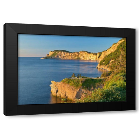 Canada-Quebec-Forillon National Park Limestone cliffs along bay Black Modern Wood Framed Art Print by Jaynes Gallery