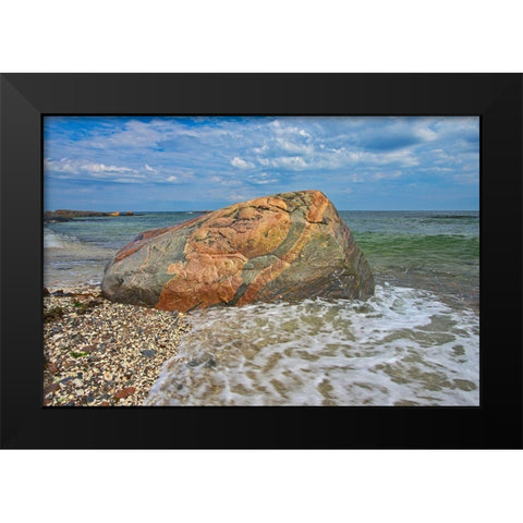 Canada-Quebec-Riviere-au-Tonnerre Rocky shoreline on Gulf of St Lawrence Black Modern Wood Framed Art Print by Jaynes Gallery