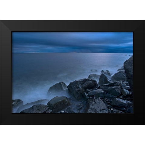 Canada-Quebec-Ruisseau Castor Waves crashing along the shoreline along the Gulf of St Lawrence Black Modern Wood Framed Art Print by Jaynes Gallery