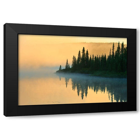 Canada-Quebec-Chibougamau Lake in fog at sunrise Black Modern Wood Framed Art Print by Jaynes Gallery