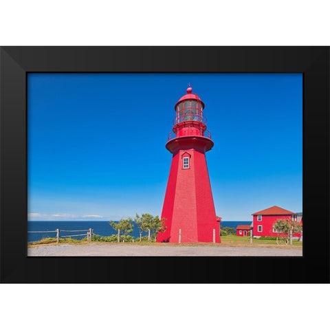 Canada-Quebec-La Martre Lighthouse on the shore of St Lawrence River Black Modern Wood Framed Art Print by Jaynes Gallery