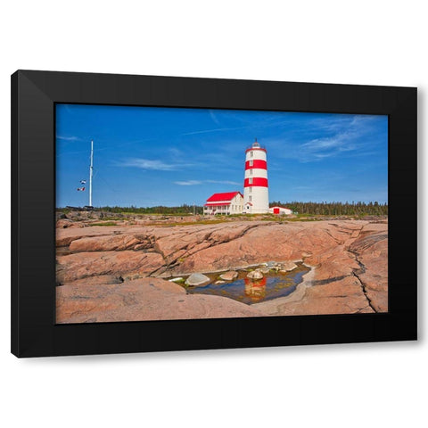 Canada-Quebec-Pointe-des-Monts Lighthouse on shore of St Lawrence River Black Modern Wood Framed Art Print by Jaynes Gallery