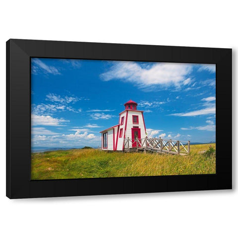 Canada-Quebec-Kamouraska Lighthouse on shore of St Lawrence River Black Modern Wood Framed Art Print by Jaynes Gallery