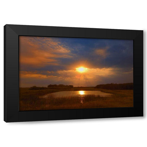 Canada, Saskatchewan, Dubuc Sunset over pond Black Modern Wood Framed Art Print with Double Matting by Grandmaison, Mike