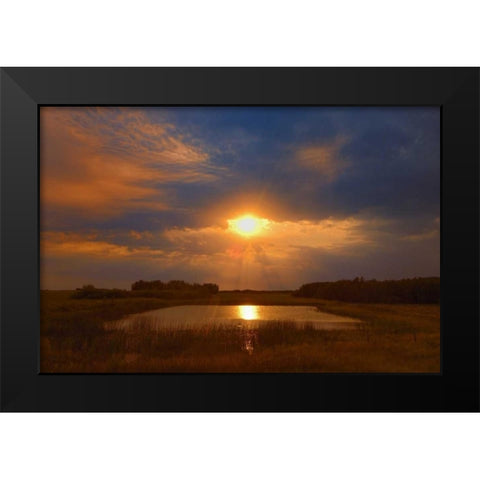 Canada, Saskatchewan, Dubuc Sunset over pond Black Modern Wood Framed Art Print by Grandmaison, Mike