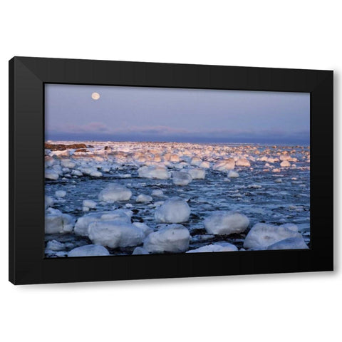 Canada, Hudson Bay Sunset and full moon rising Black Modern Wood Framed Art Print with Double Matting by Illg, Cathy and Gordon