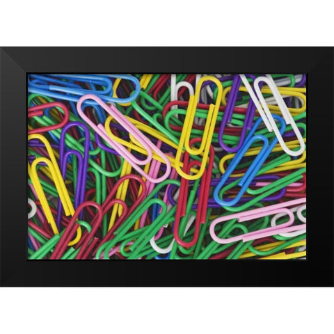 Multicolored paper clips Black Modern Wood Framed Art Print by Flaherty, Dennis