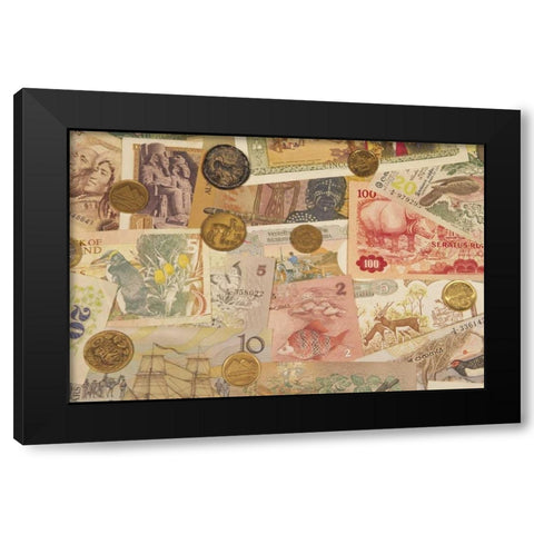 Coins and paper money from various countries Black Modern Wood Framed Art Print by Satushek, Steve