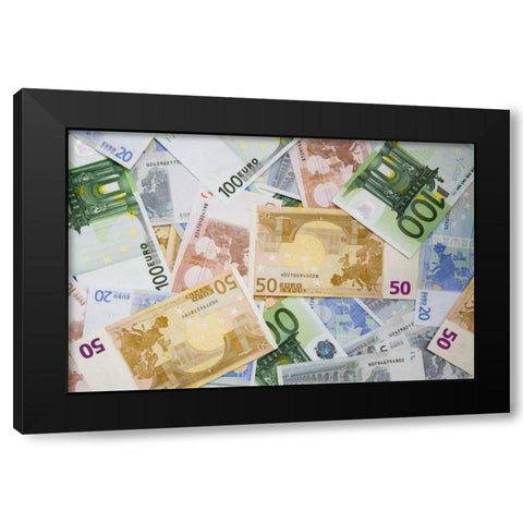 Montage of miscellaneous Euro currency Black Modern Wood Framed Art Print with Double Matting by Flaherty, Dennis