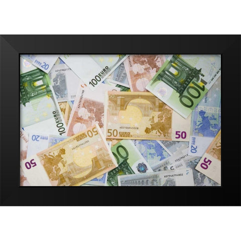 Montage of miscellaneous Euro currency Black Modern Wood Framed Art Print by Flaherty, Dennis