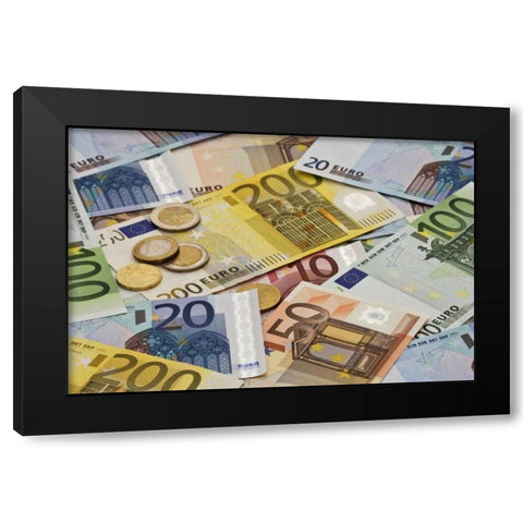 Montage mix of European paper and coin currency Black Modern Wood Framed Art Print with Double Matting by Flaherty, Dennis