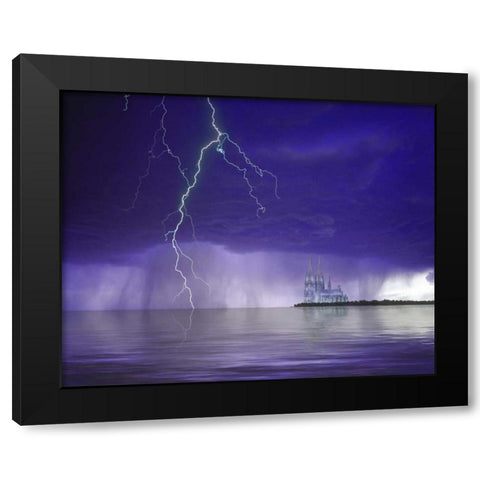 Gantasy cathedral, lightning and water Black Modern Wood Framed Art Print with Double Matting by Zuckerman, Jim