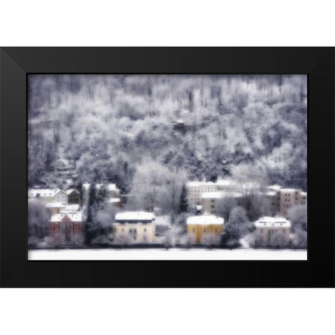 Austria, Salzburg Residences and snowy trees Black Modern Wood Framed Art Print by Young, Bill