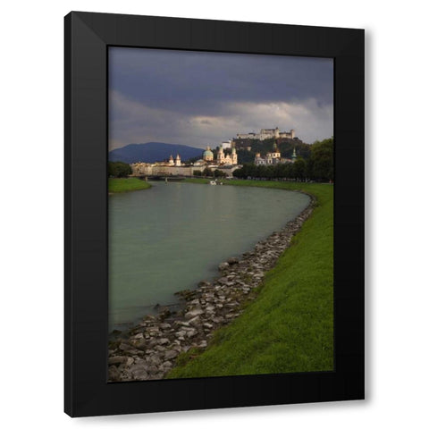 Austria, Salzburg View along the Salzach River  Black Modern Wood Framed Art Print with Double Matting by Flaherty, Dennis