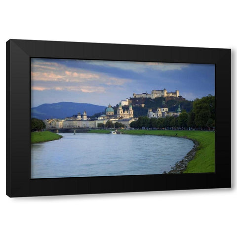 Austria, Salzburg View along the Salzach River  Black Modern Wood Framed Art Print by Flaherty, Dennis