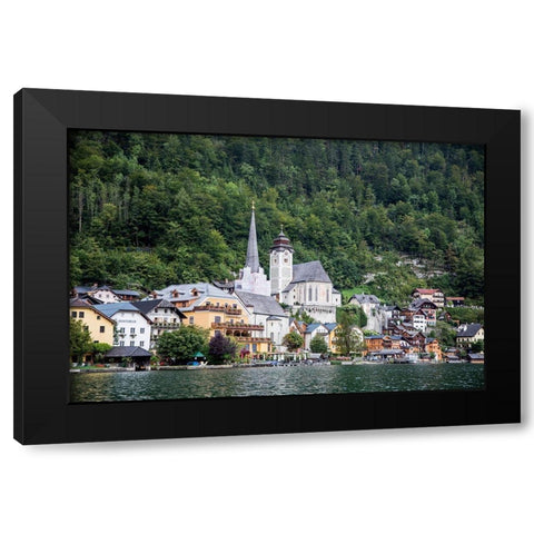 Austria-Hallstatt-Town of Hallstatt as seen from Lake Hallstatt  Black Modern Wood Framed Art Print with Double Matting by Looney, Hollice