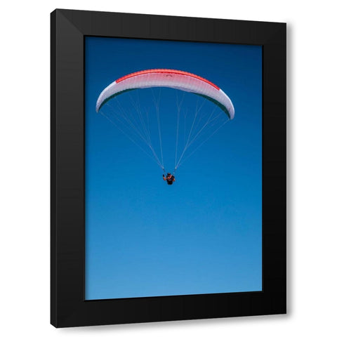 Austria-Dachstein-Paraglider soaring above Lake Hallstatt and the surrounding mountains Black Modern Wood Framed Art Print with Double Matting by Looney, Hollice