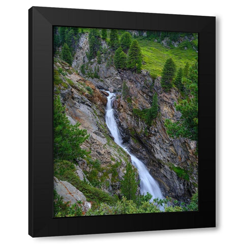 Waterfall Rotmooswasserfall in the Otztal Alps in the Naturepark Otztal. Europe- Austria- Tyrol Black Modern Wood Framed Art Print by Zwick, Martin