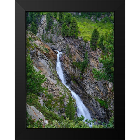 Waterfall Rotmooswasserfall in the Otztal Alps in the Naturepark Otztal. Europe- Austria- Tyrol Black Modern Wood Framed Art Print by Zwick, Martin