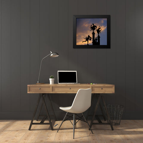 Belgium, Ghent Silhouette of stone figures Black Modern Wood Framed Art Print by Young, Bill