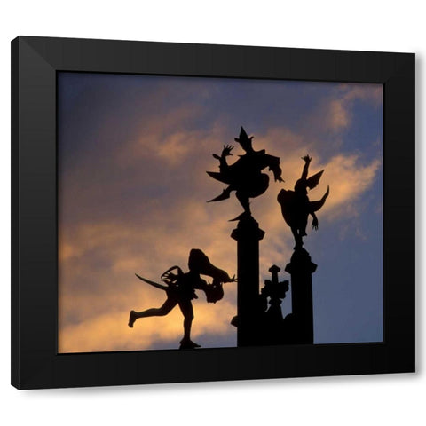 Belgium, Ghent Silhouette of stone figures Black Modern Wood Framed Art Print by Young, Bill