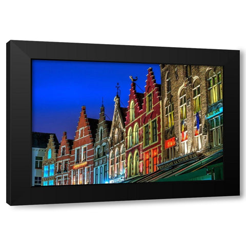Architectural rooftops in the city center in Bruges-Belgium Black Modern Wood Framed Art Print with Double Matting by Steve Mohlenkamp
