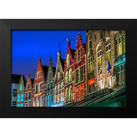 Architectural rooftops in the city center in Bruges-Belgium Black Modern Wood Framed Art Print by Steve Mohlenkamp