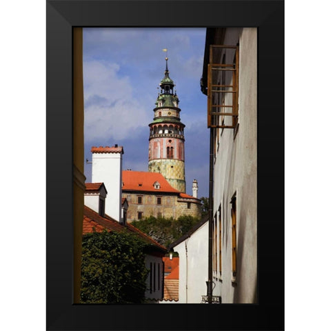 Czech Republic, Cesky Krumlov and Chateau tower Black Modern Wood Framed Art Print by Flaherty, Dennis