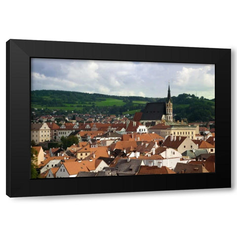 Czech Republic, Cesky Krumlov Town and hills Black Modern Wood Framed Art Print with Double Matting by Flaherty, Dennis