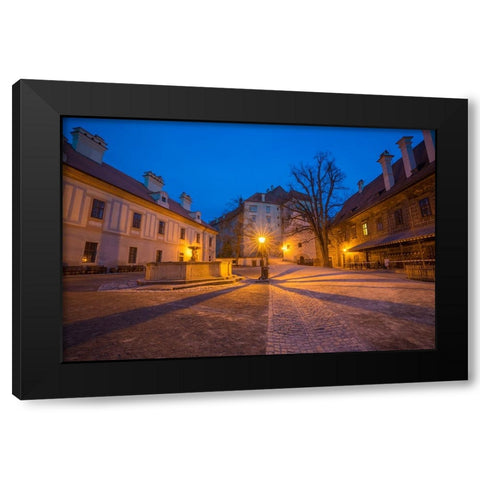 Europe-Czech Republic-Cesky Krumlov-Cesky Krumlov Castle courtyard at sunset Black Modern Wood Framed Art Print with Double Matting by Jaynes Gallery