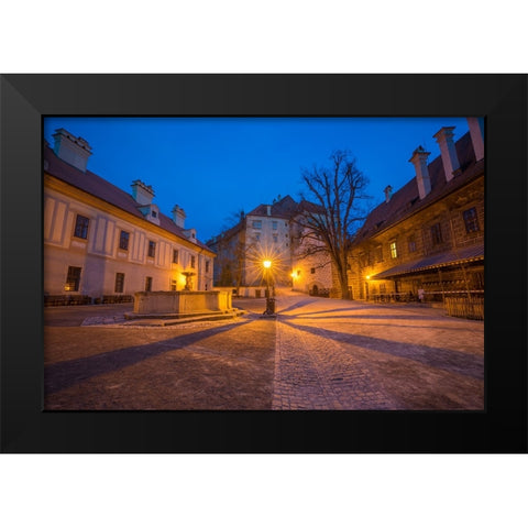 Europe-Czech Republic-Cesky Krumlov-Cesky Krumlov Castle courtyard at sunset Black Modern Wood Framed Art Print by Jaynes Gallery