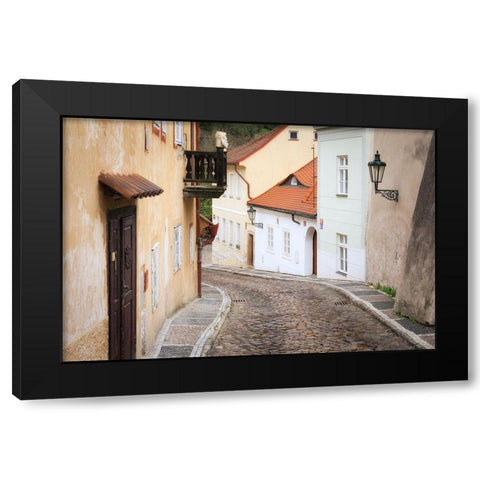 Europe-Czech Republic-Prague-Houses on cobblestone street Black Modern Wood Framed Art Print with Double Matting by Jaynes Gallery